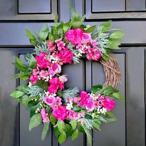 Valentine's Day Wreath Spring Summer Wreath for Front Door Peony Hydrangea Pink - Picture 1 of 7