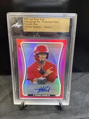 2020 Leaf Draft Metal Autographed RC D'Shawn Knowles Prismatic Pink 1/1 Proof - Image 1 of 2