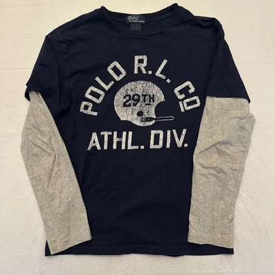 Футболка Polo Ralph Lauren для мальчика молодежная M 10-12 синяя серая. Отличное состояние товара! - Изображение 1 из 3