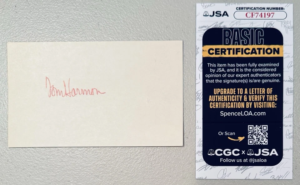 Tom Harmon Signed Autographed 3x5 Card JSA Cert Heisman Michigan Wolverines - Image 1 of 1