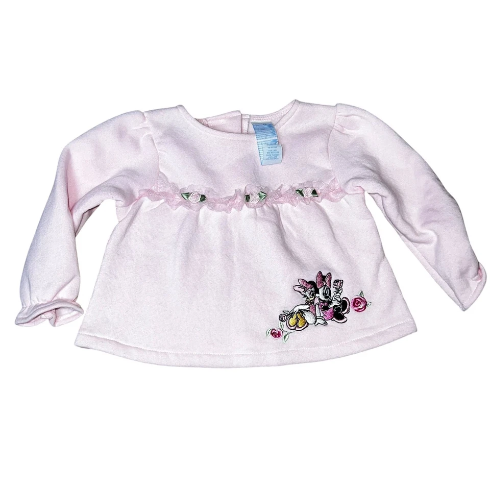 Vintage Disney Baby Minnie Mouse and Daisy pink embroidered rose sweatshirt  18m - Image 1 of 4