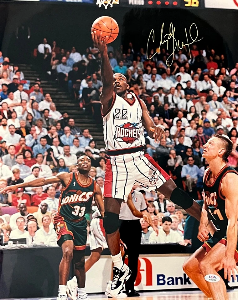 Clyde Drexler Signed Autographed Houston Rockets Layup 16x20 Photo PSA - Image 1 of 1