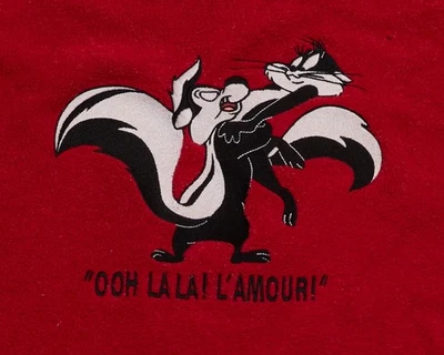 Vtg Pepe Le Pew Sweater XXL Red Fleece Pullover Sweatshirt Cartoon French Love - Image 1 of 4