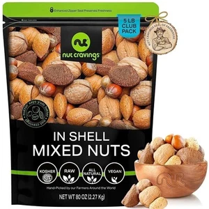 Mixed Nuts In Shell - Brazil, Pecan, Almond, Hazelnut, Cashew (80 Ounce, 5LB) - Picture 1 of 1