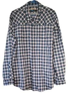 Magellan Outdoors Shirt Men XL Pearl Snap Blue Plaid L/S Fish Gear MagWick Loose - Picture 1 of 12