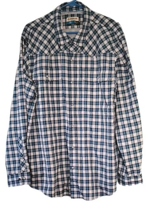 Magellan Outdoors Shirt Men XL Pearl Snap Blue Plaid L/S Fish Gear MagWick Loose - Image 1 of 4