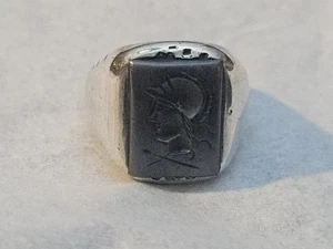 Vintage Sterling Silver Cameo Intaglio Roman Soldier Men's Ring 10 14.2 Grams - Picture 1 of 9