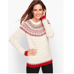 Talbots Womens Fair Isle Lambswool Blend Sweater Holiday Size XL Cabin Nordic - Picture 1 of 11