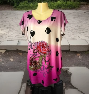 Camiseta Gráfica Lados Acanalados Talla L - XL Estrás Clubes Rosa Tacones Altos Ombré Foto 1 de 4