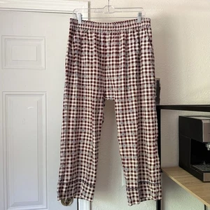 DIE GROSSE. Burgunderrot Creme Kariert Schlaf Pyjama Weites Gerades Bein Cropped Hose - Bild 1 von 7