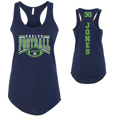 Camiseta sin mangas personalizada con diseño de fútbol con brillo Next Level ajustada espalda deportiva fútbol mamá Foto 1 de 4