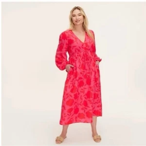 NWT XS Kate Spade New York Target Classic Rose Linen Maxi Dress Pink Red - Picture 1 of 10