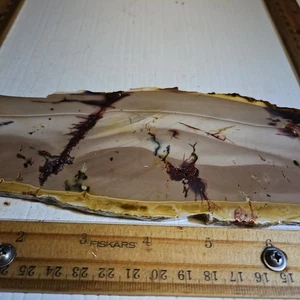 Mookaite  Slab cream tan and red. 7 3/4 x 3 1/4 x 1/4  8.8 oz. nice landscape - Picture 1 of 14