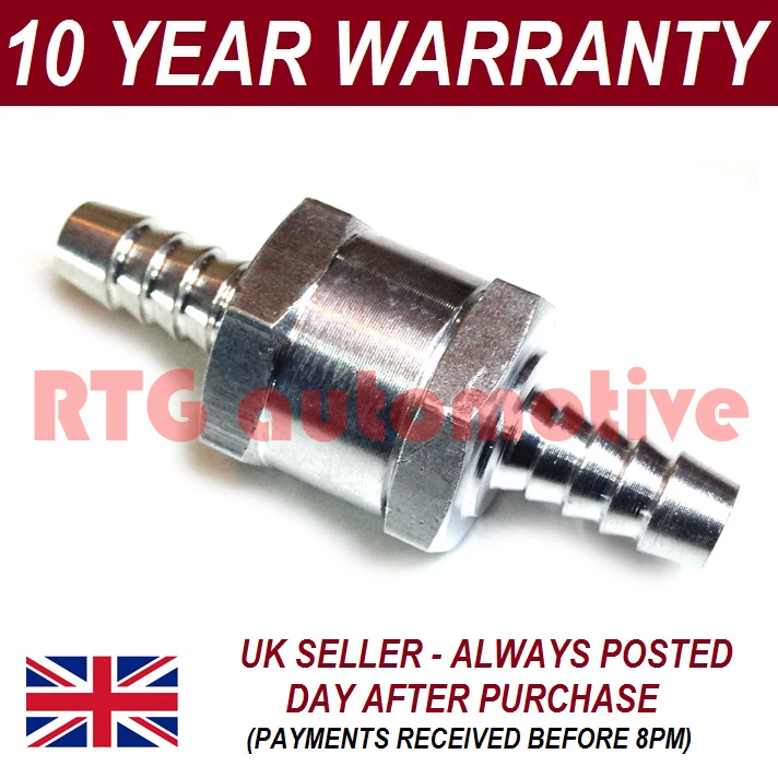 RTG AUTOMOTIVE 8MM 5/16" ONE WAY ALUMINIUM NON RETURN CHECK VALVE PETROL DIESEL OIL WATER