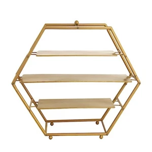 21" Gold 3 Tier Hexagon Metal Cupcake Holders Display Stand Party Event Supplies - Picture 1 of 9
