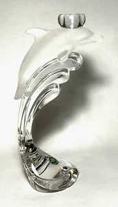 LENOX ~ Candelabro singolo leggero LENOX ~ cristallo massiccio 9" DELFINO smerigliato ONDA trasparente - Foto 1 di 7