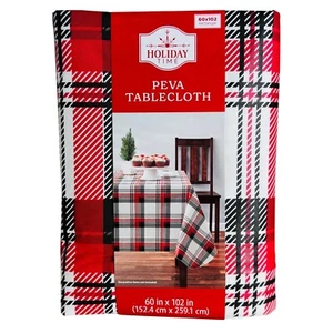 Holiday Time Christmas Red Black and White Plaid 60x102in PEVA Vinyl Tablecloth - Picture 1 of 1