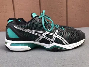 RARE ASICS GEL Solution Speed 3 Women US 8 Tennis Shoes Sneakers Black Green C5 - Picture 1 of 8