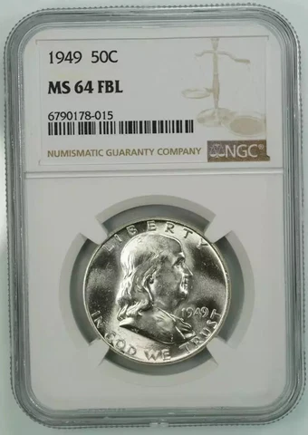 1949 FRANKLIN HALF DOLLAR 50C NGC MS 64 FBL MINT UNC - FULL BELL LINES (015) Cover