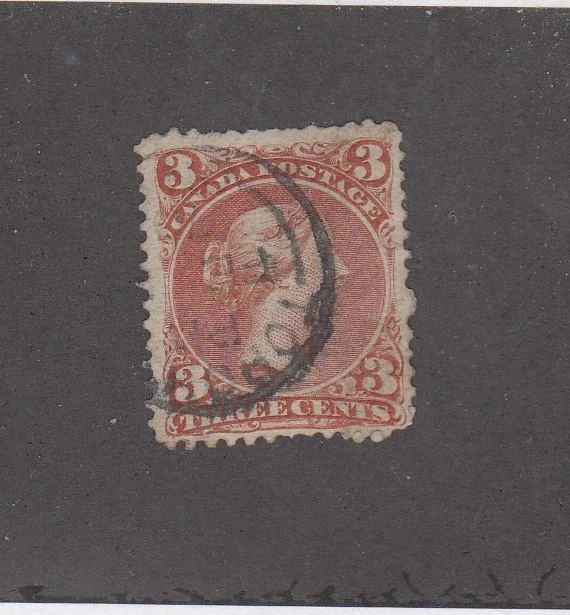 CANADÁ (MK757) # 25 FVF-USADO 3 cts QV GRANDE REINA/ROJO/APR 1868 VALOR GATO $35 Foto 1 de 1