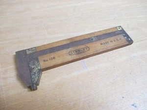 Antiker Stanley Holz & Messing Nr. 136 Lineal & Messschieber 4 Zoll - Bild 1 von 9