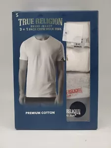 TRUE RELIGION Paquete de 4 Hombres S M L XL Algodón Cuello Redondo Logotipo Camiseta Negra Gris Blanco - Imagen 1 de 2