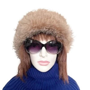 Leather Winter Hat For Women 100% Soft Wool Fur, Curly Light Brown Fur Mongolian - Picture 1 of 10