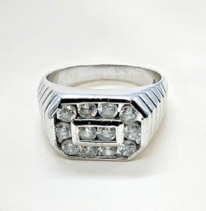 Men's Sterling Silver Octagonal Shaped Ring w/12 Stones, UK Size "Y" - Tested - Picture 1 of 13