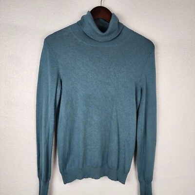 Suéter Banana Republic M Azul Mezcla Seda Cuello Alto Lana Cachemira Tejido Pullover Foto 1 de 4