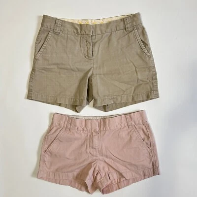 Lote de 2 Pantalones Cortos J.Crew Para Mujer Talla 4 Chino Clásicos Rosa Sarga Rotos y Calce de Ciudad Foto 1 de 4