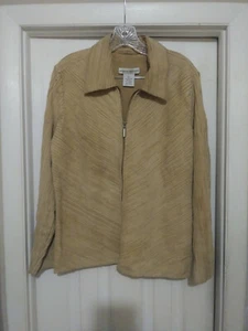 Bamboo Trader's Women's Tan Leather Collared Zip-Up Long Sleeve Jacket SZ Large - Picture 1 of 8