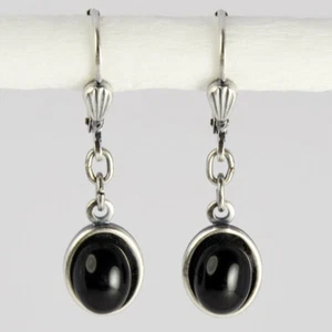 Grevenkämper Ohrringe kurz Silber Glasstein Cabochon Oval klein 8 mm schwarz Jet - Bild 1 von 1