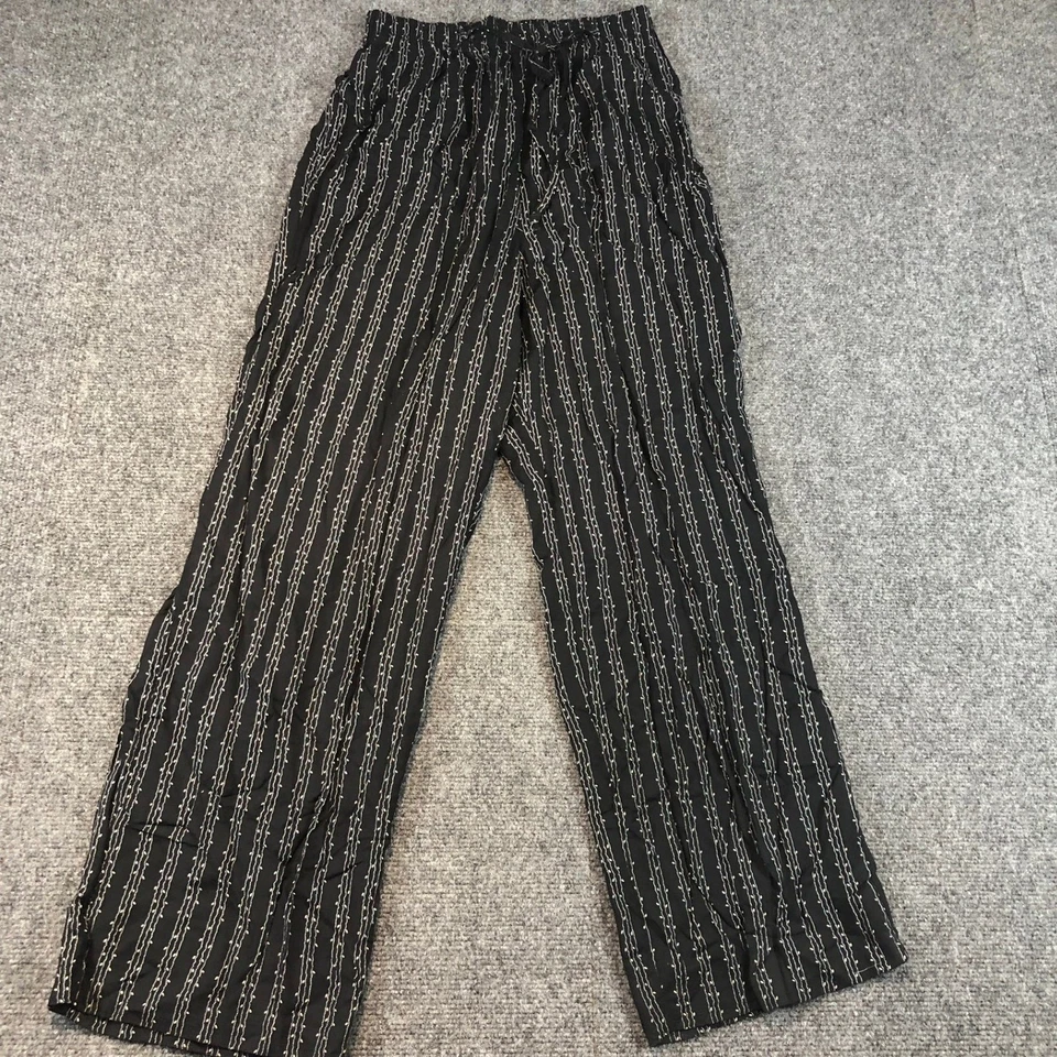 Calça lounge feminina Basic Editions listrada preta branca perna larga tamanho P - Imagem 1 de 4