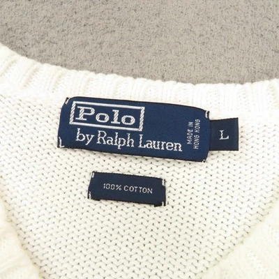 VTG Polo Ralph Lauren Mens Large Pullover Chunky Knit Sweater 90s Navy Pony Rib - Image 1 of 4