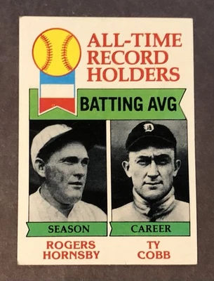 1979 年 Topps #414 历史唱片持有者:击球平均 R. Hornsby、Ty Cobb — 第 1/2 张图片