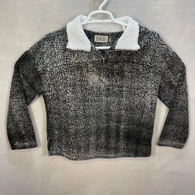 BKE Womens Large Sherpa Fleece Pullover Gray Black Quarter Zip Cozy Soft Jacket - Image 1 of 4