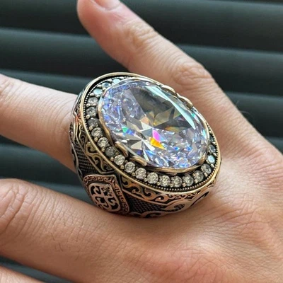 Anillo grande de piedras preciosas de moissanita de plata para hombre Foto 1 de 4