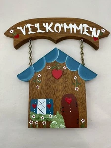 Swedish Valkommen Welcome Wood Sign Plaque Wall Hanging Art Handmade Handpainted - Picture 1 of 7