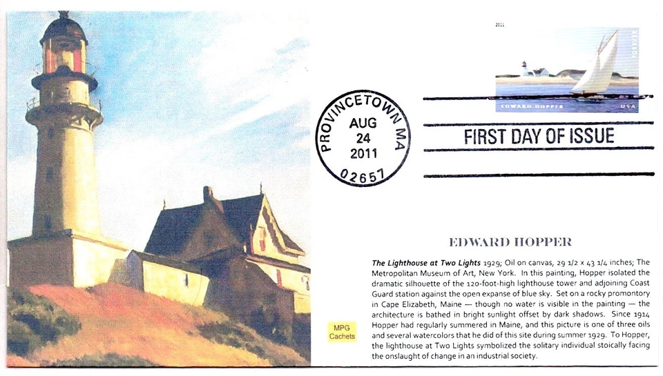 #4558 ARTIST EDWARD HOPPER AMERICAN TREASURES STAMP, LIGHTHOUSE, SAILING FDC - Image 1 of 1