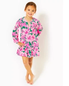Lilly Pulitzer Girls Mini Alyssa Cotton Dress pink hibiscus floral Size L 8-10 - Picture 1 of 8