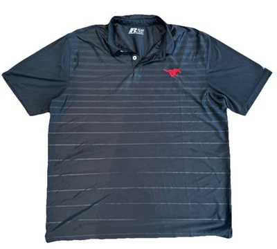 Mustang Polo Shirt Black Striped Collared With Red Horse Men’s Size XL - Image 1 of 4