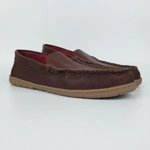 Lands End Slippers Mens 13 Brown Leather Indoor Outdoor Moccasins - Picture 1 of 10