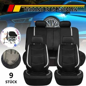 9 Stück Autositzbezüge Sitzbezug aus PU-Leder Komplett-Set mit Sonnenschutz - Bild 1 von 24