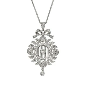 18ct White Gold Diamond Art Deco Pendant & Necklace - 18" - 7.4g - Picture 1 of 8