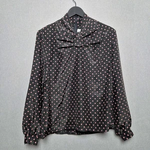 Vintage Travilla Bluse Damen Größe 14 Satin gepunktet strukturierte Schleife hoher Ausschnitt - Bild 1 von 9