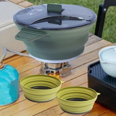 Picnic Pot and Bowls Set Camp Mess Kit Folded Heat Resistant Tableware Reusable - Image 1 of 4