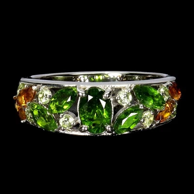 Black Friday 925 Silver Ring Oval Chrome Diopside Peridot Gemstone Jewelry Size  - Image 1 of 4