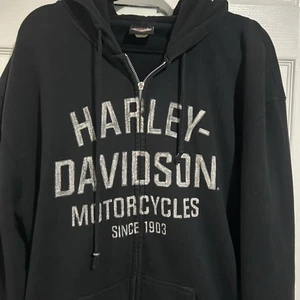 Vintage Black Harley Davidson Men’s Zip Jacket/ Hoodie Terry Haute, IN Size XL - Picture 1 of 9