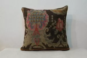 16''x16''Anatolian Boho Cottage Pillow Turkish Kilim Caspian Style Pillow flower - Picture 1 of 5