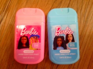 2 NEW travel size hand sanitizing spray bottles BARBIE containers pink & blue - Picture 1 of 1